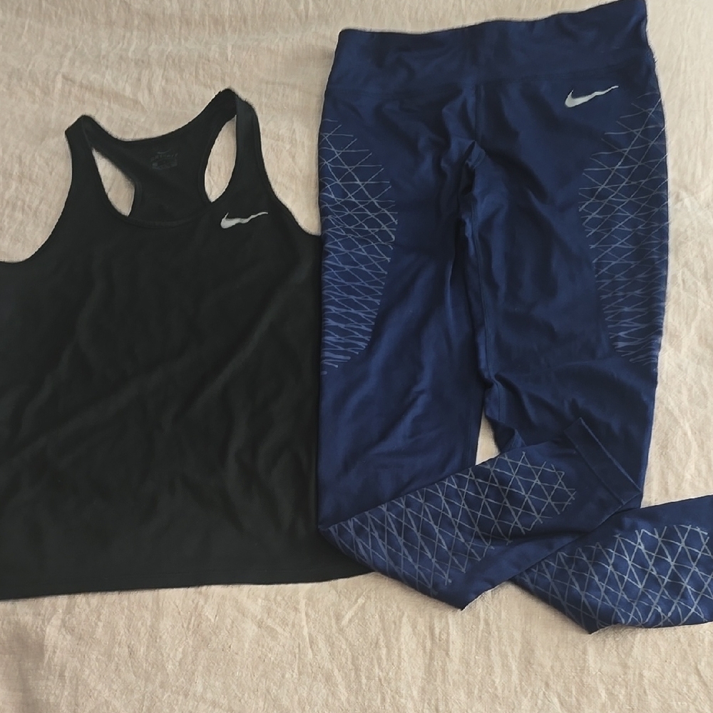 Nike Dri-Fit Black Tank Top and Blue Leggings Bundle Size Medium